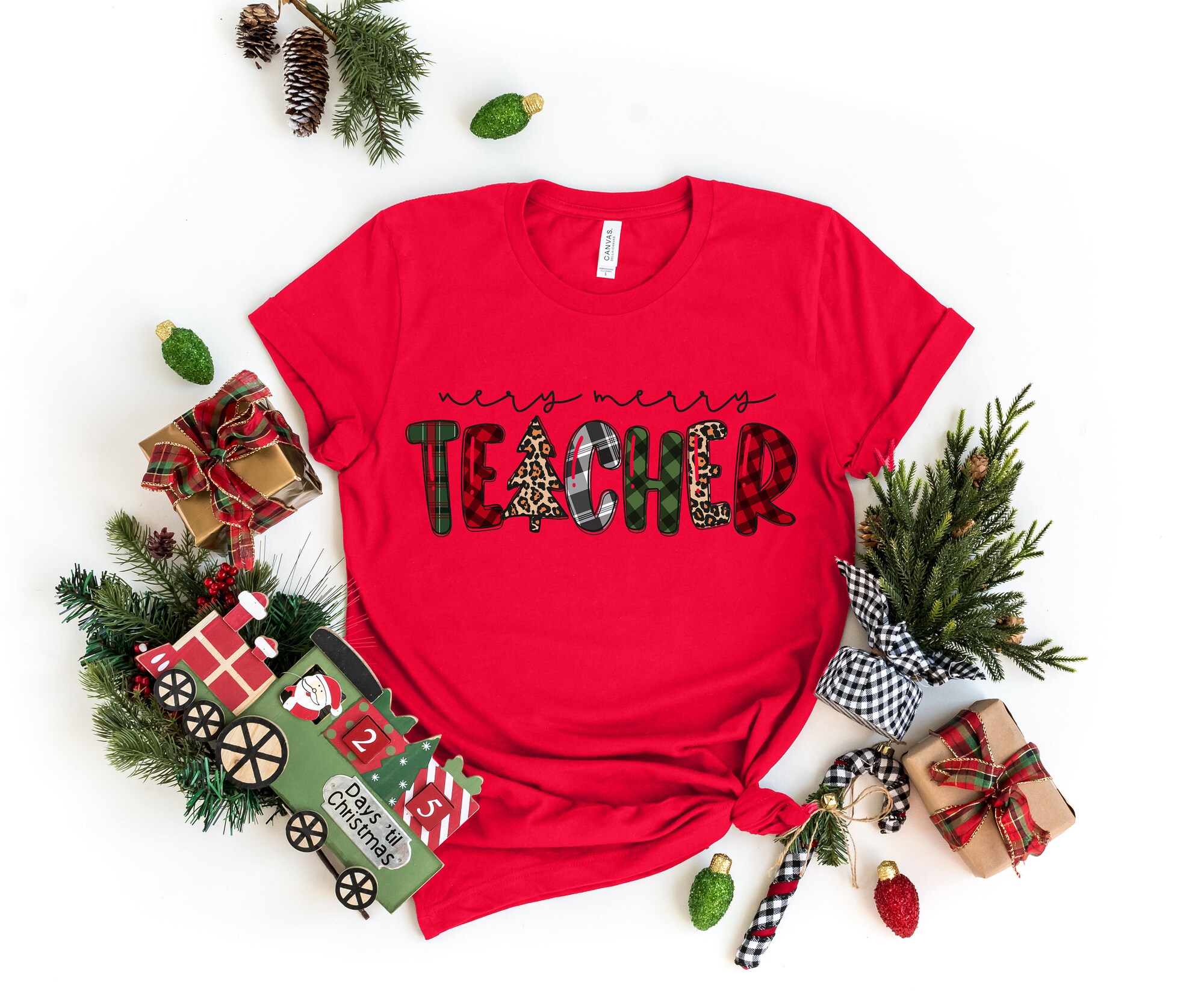 Very Merry Teacher Shirt | Christmas Gift for Teacher Holiday Spirit image 1