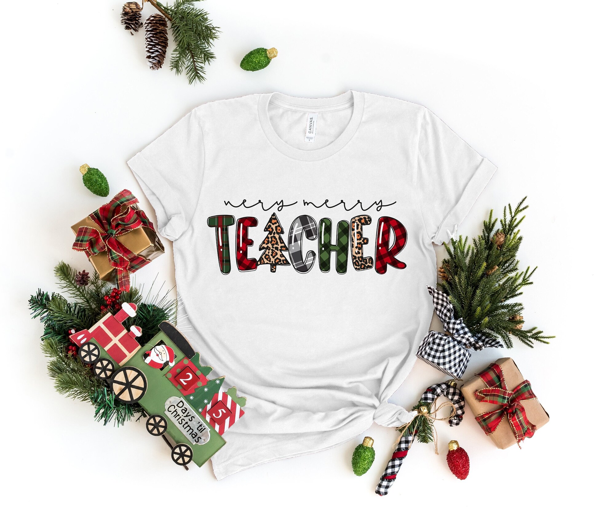 Very Merry Teacher Shirt | Christmas Gift for Teacher Holiday Spirit image 0