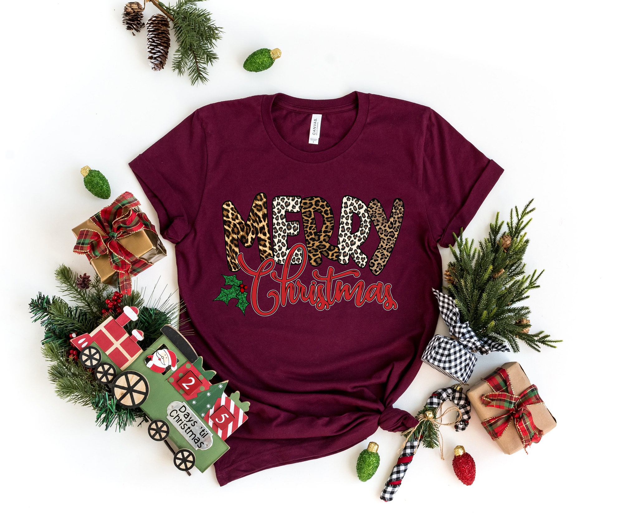 Merry Christmas Leopard Shirt | Love Y'all Family Tee image 1