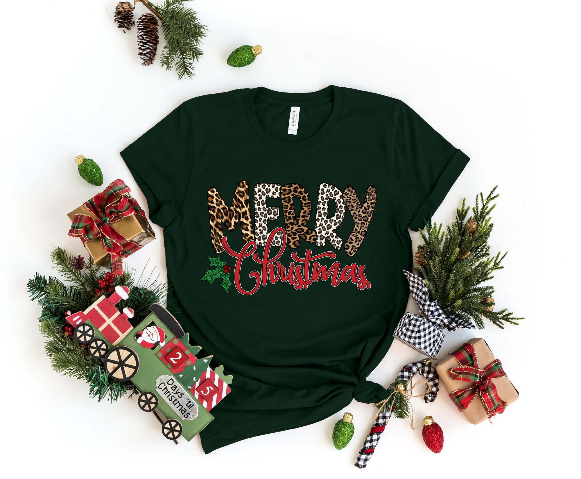 Merry Christmas Leopard Shirt | Love Y'all Family Tee image 2