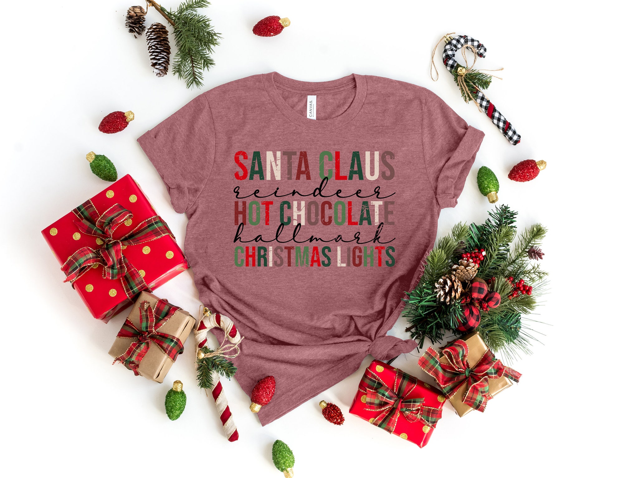 Santa Claus Shirt: Hot Chocolate Christmas Lights Tis The Season Tee image 1