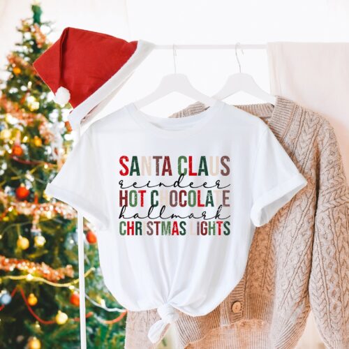 Santa Claus Shirt: Hot Chocolate Christmas Lights Tis The Season Tee image 0