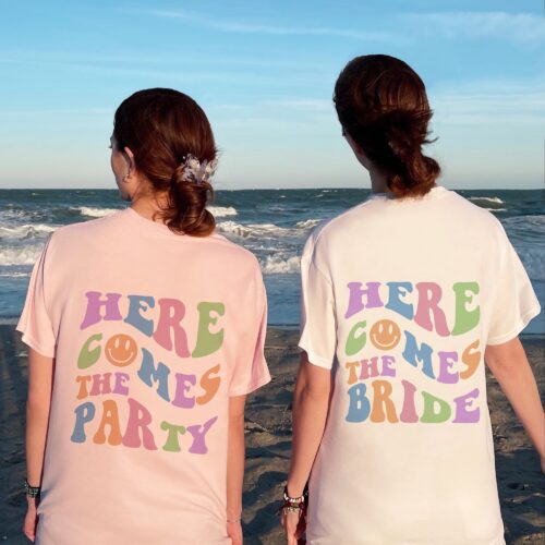 Retro Bachelorette Party Pastel Bride & Bridesmaid Tees - Groovy Y2K Party Shirts image 0