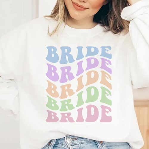 Retro Bride Sweatshirt, Pastel Bride Shirt, Bridal Party Shirt, Bachelorette Party Shirt, Retro Aesthetic Shirt, Preppy Shirt, Boho Trendy image 0