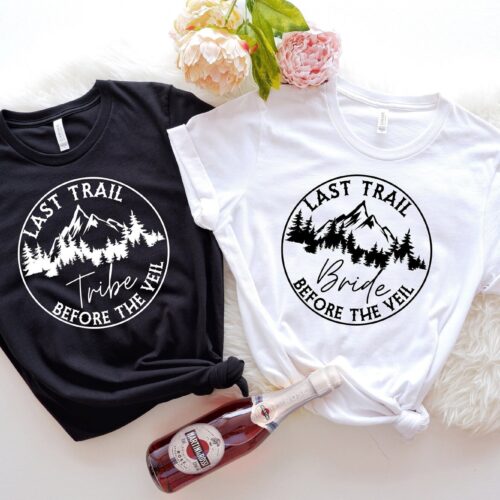 Hiking Bachelorette Shirts Last Trail Before Veil Bride & Tribe Tees image 0