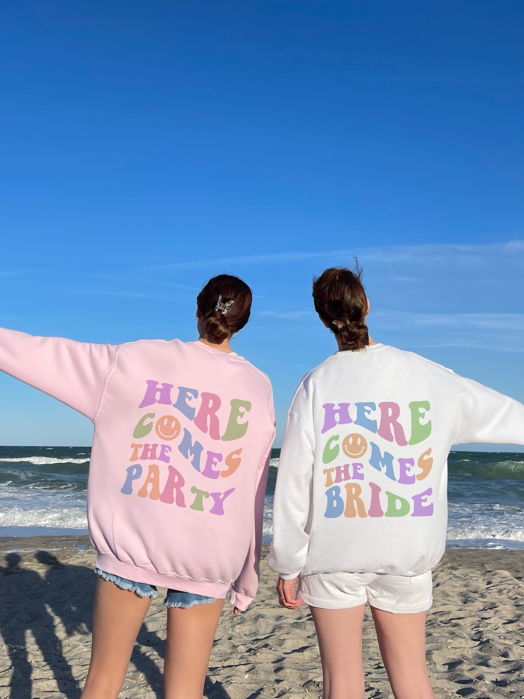 Here Comes the Bride Sweatshirt, Bachelorette Party Bridesmaid Shirt, Trendy Bridal Shirt, Back Design, Aesthetic Preppy Shirt, Retro Y2K image 0