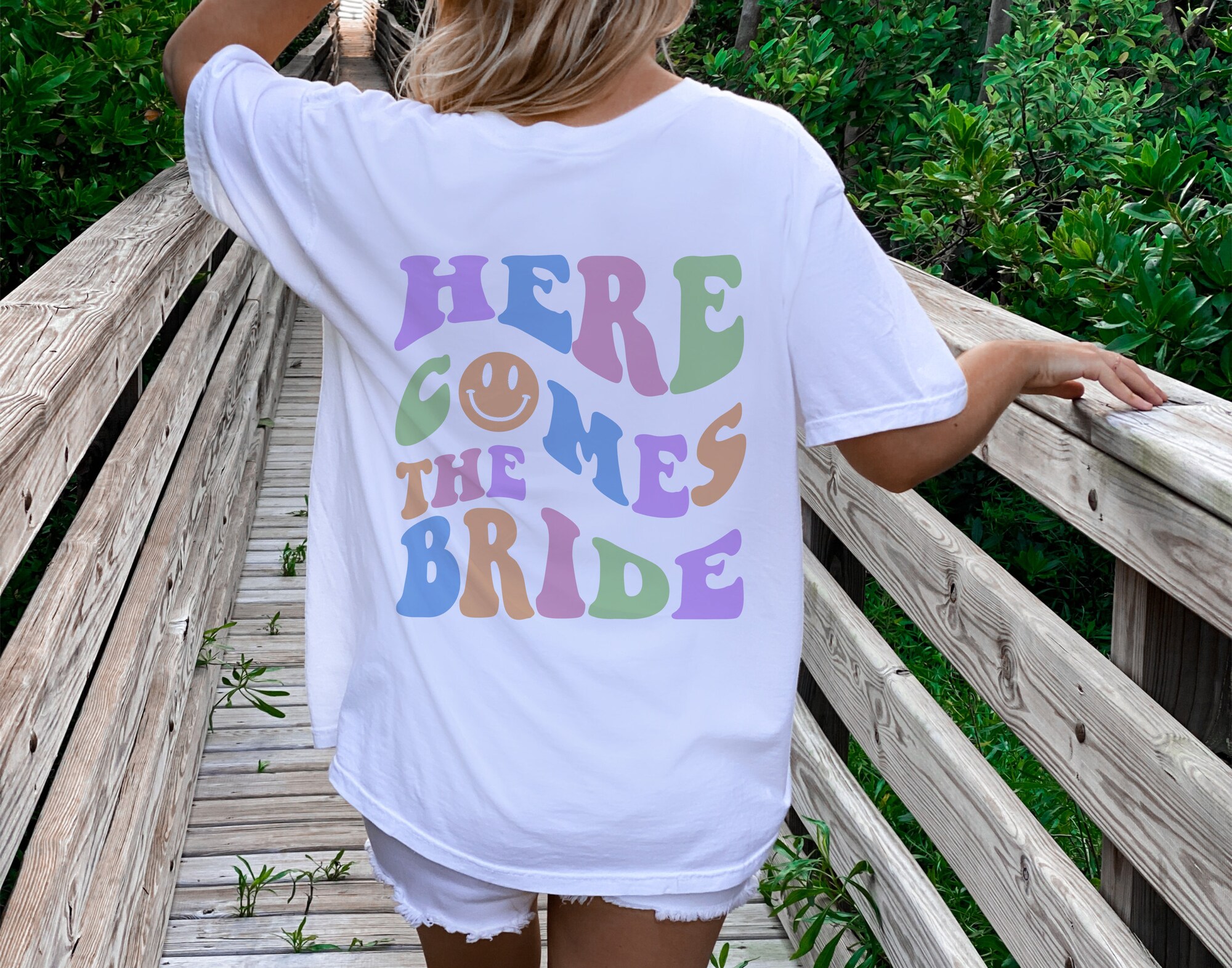 Retro Bachelorette Party Pastel Bride & Bridesmaid Tees - Groovy Y2K Party Shirts image 2