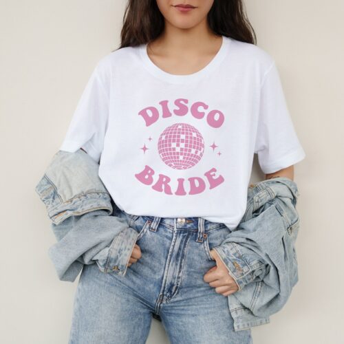 Disco Bride Shirt, Groovy 80s 90s Disco Theme, Bachelorette Party, Retro Trendy Shirt, Bride Bridesmaid Tee, Aesthetic Group Matching Shirt image 0