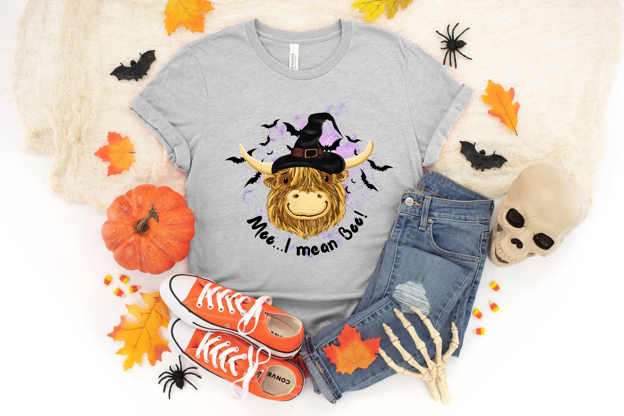 Moo I Mean Boo Funny Cow Halloween Shirt image 2