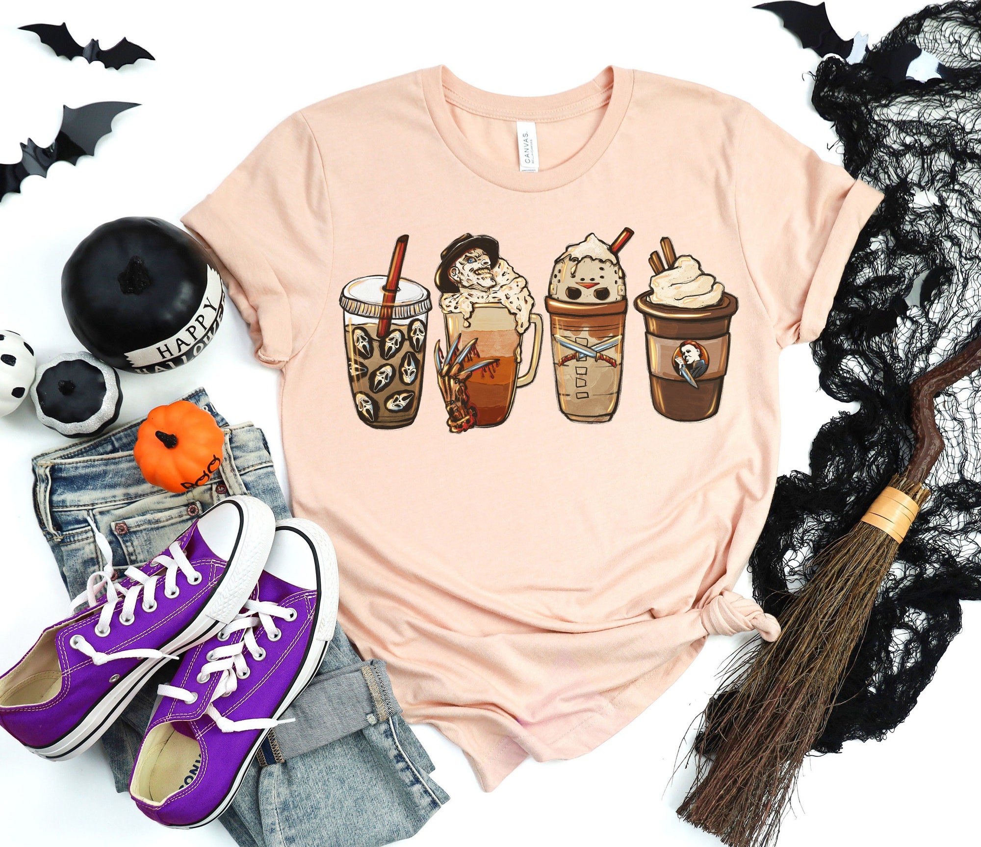 Witch Shirt Horror Fall Coffee Shirt Halloween Tees image 0