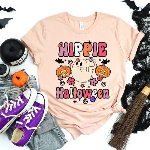 Hippie Halloween Shirt: Retro Funny Cow Halloween Matching Tee image 0