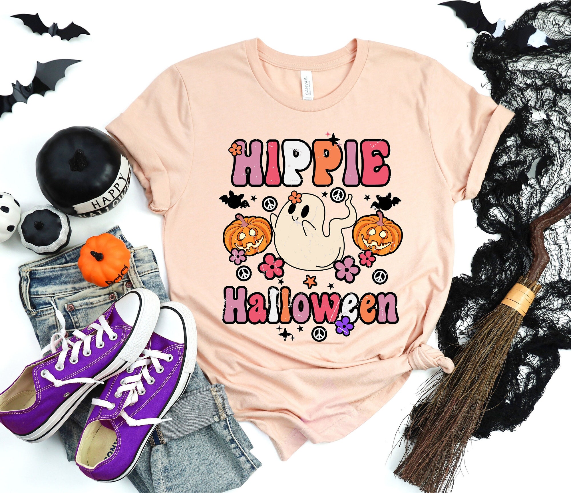 Hippie Halloween Shirt: Retro Funny Cow Halloween Matching Tee image 0