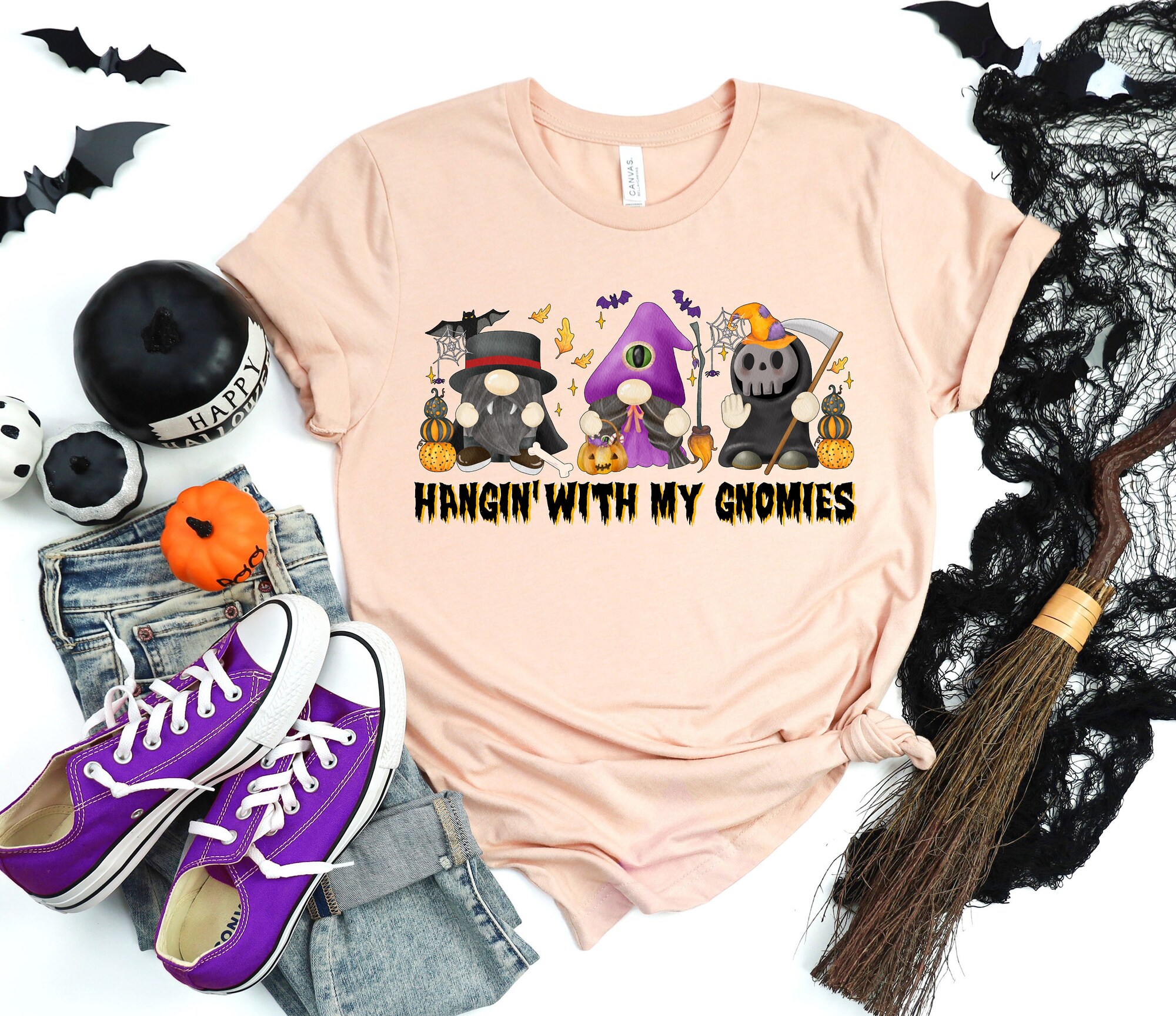 Hangin With My Gnomies Shirt: Halloween Party Trick Or Treat Tee image 2