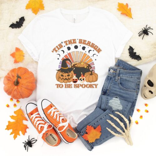 'Tis The Season To Be Spooky Halloween Black Cat Shirt image 0