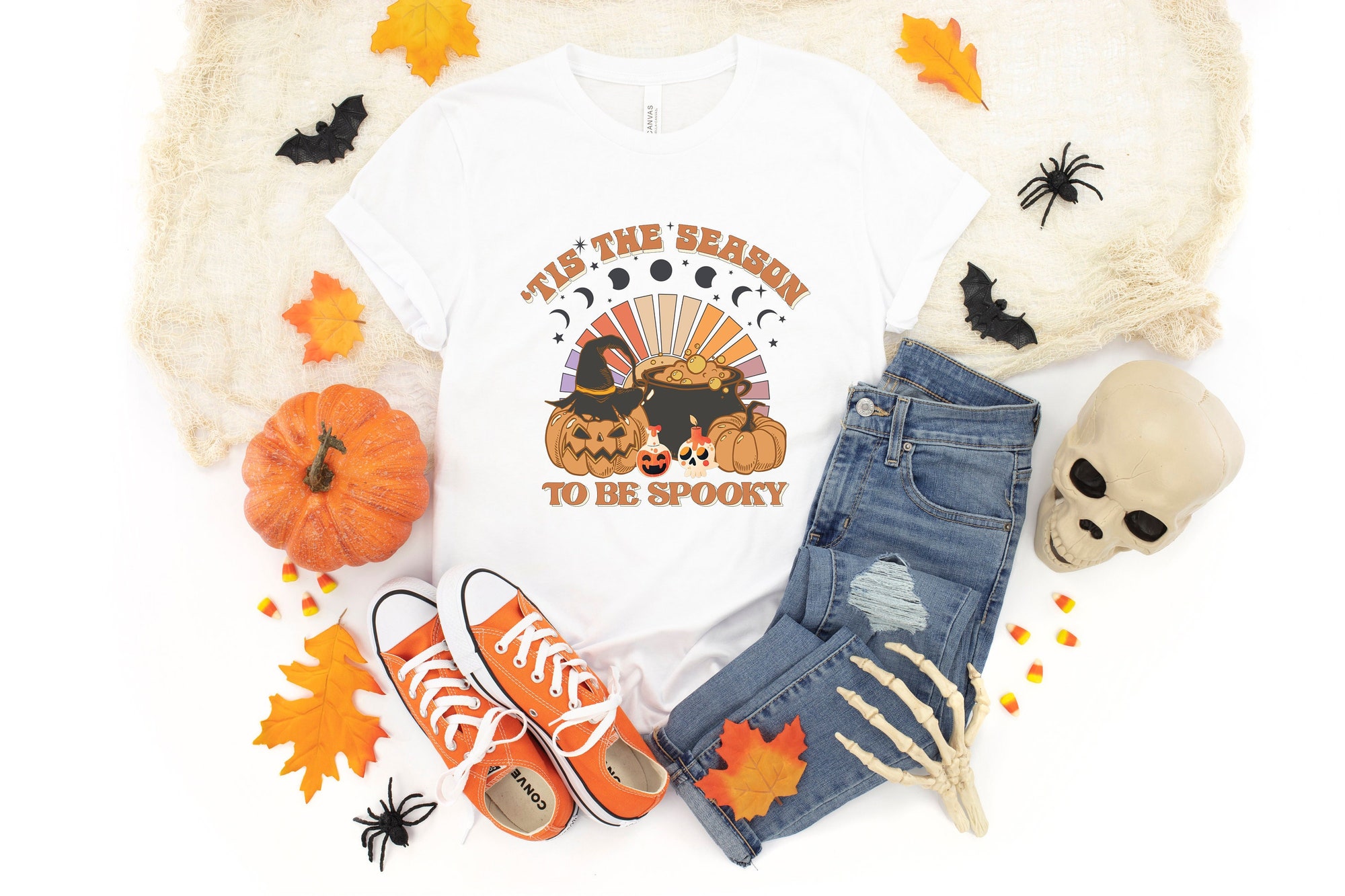 'Tis The Season To Be Spooky Halloween Black Cat Shirt image 0
