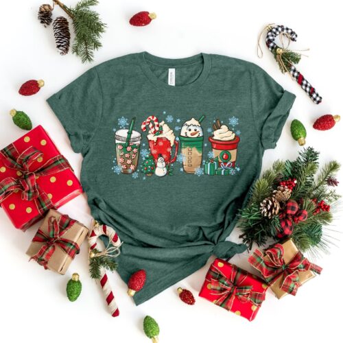 "Christmas Coffee Shirt: Peppermint Iced Latte Snowmen Sweets Snow Women Shirt" image 0