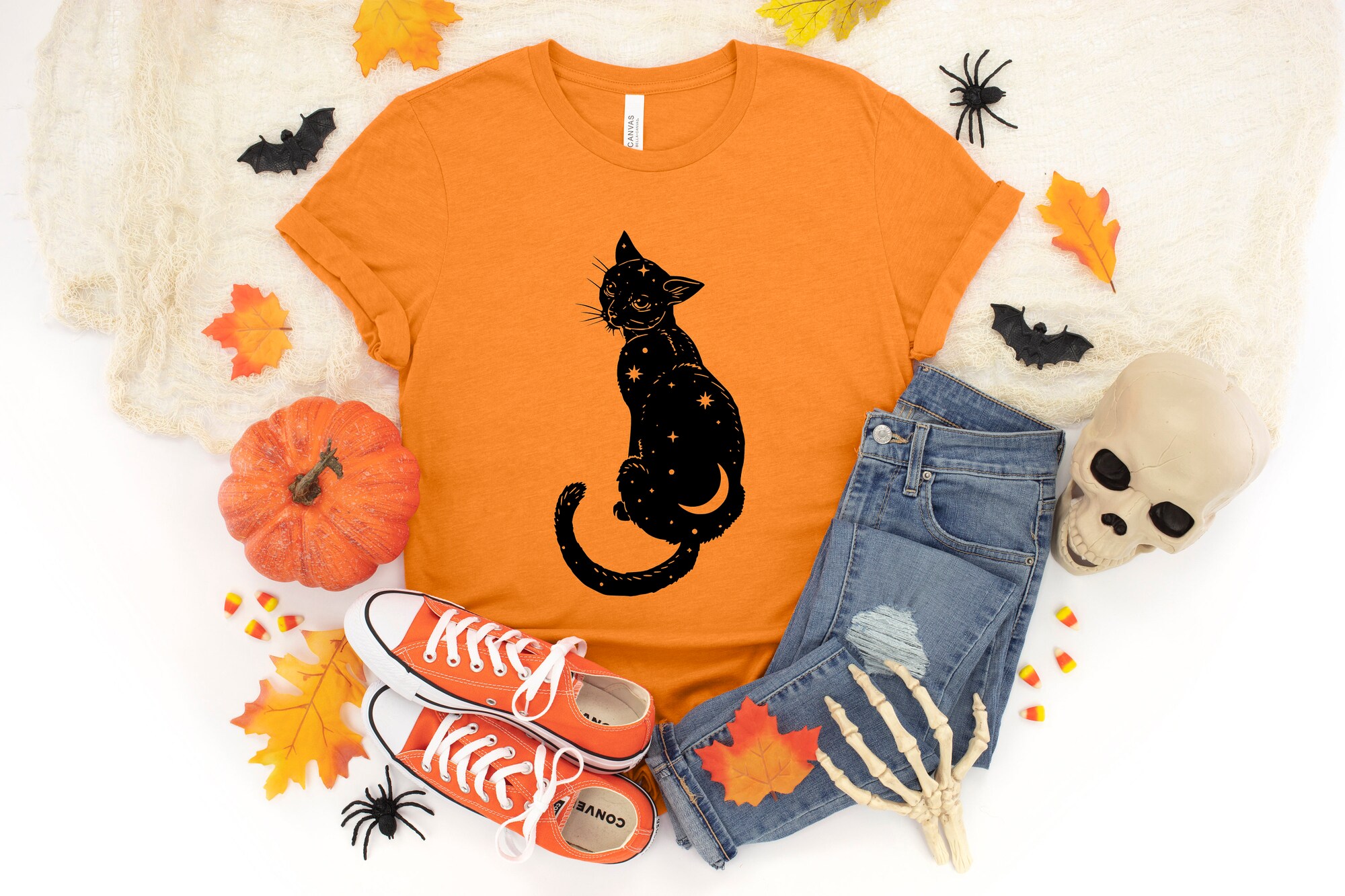 Halloween Black Cat Shirt Haunt People Cat Mama Pumpkin image 1