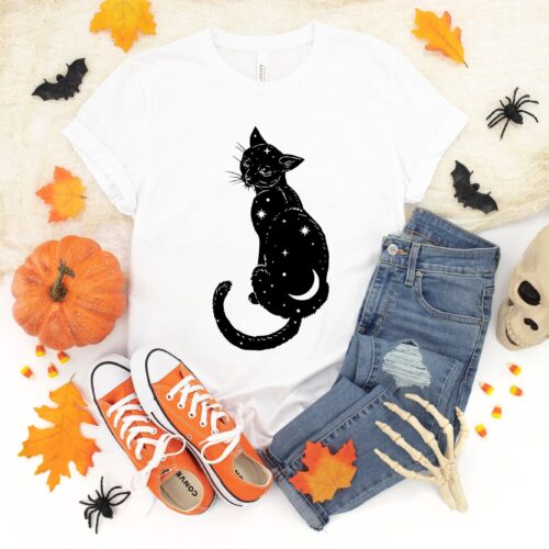 Halloween Black Cat Shirt Haunt People Cat Mama Pumpkin image 0