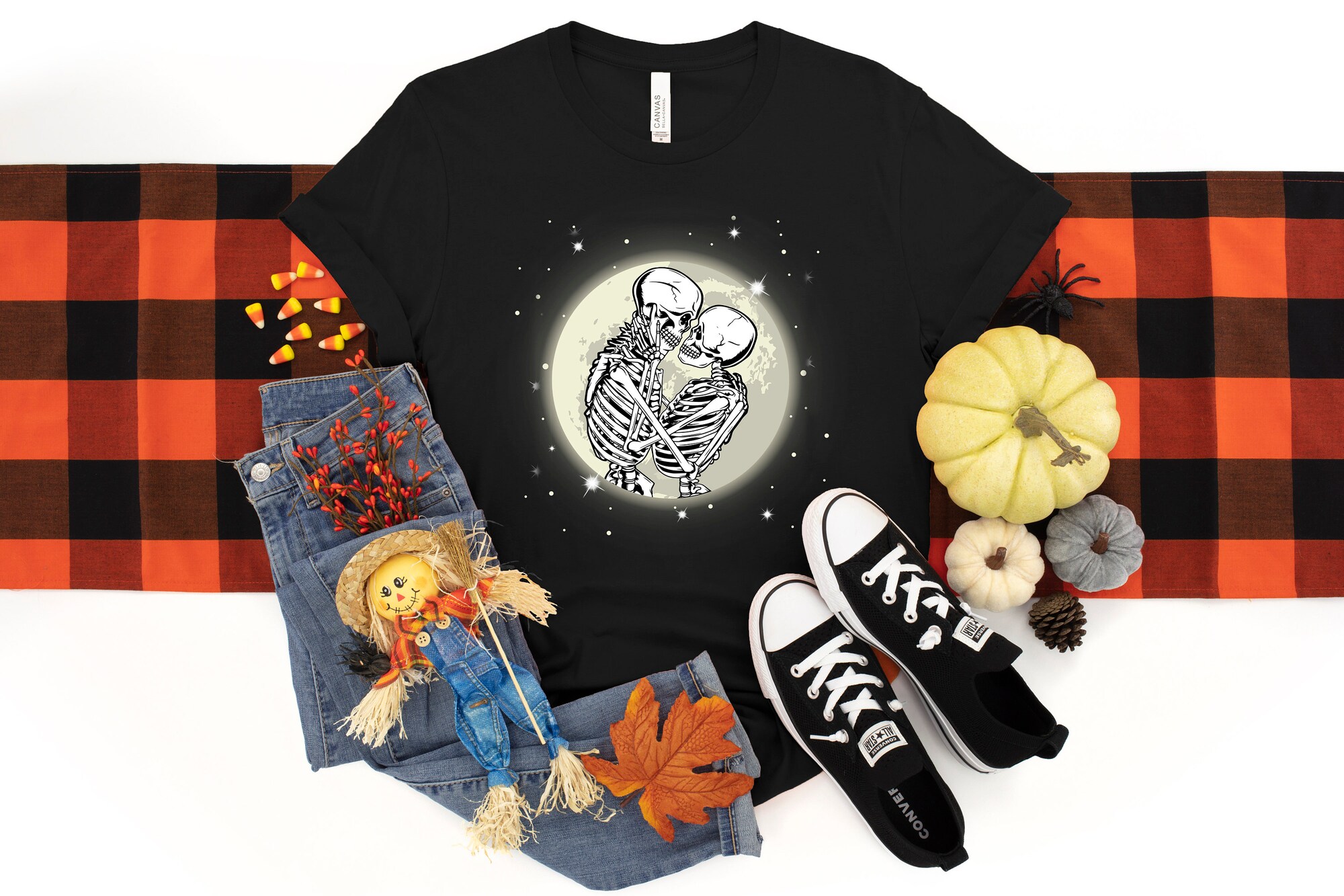 Moon Romance Skeleton Halloween Boo Shirt image 1