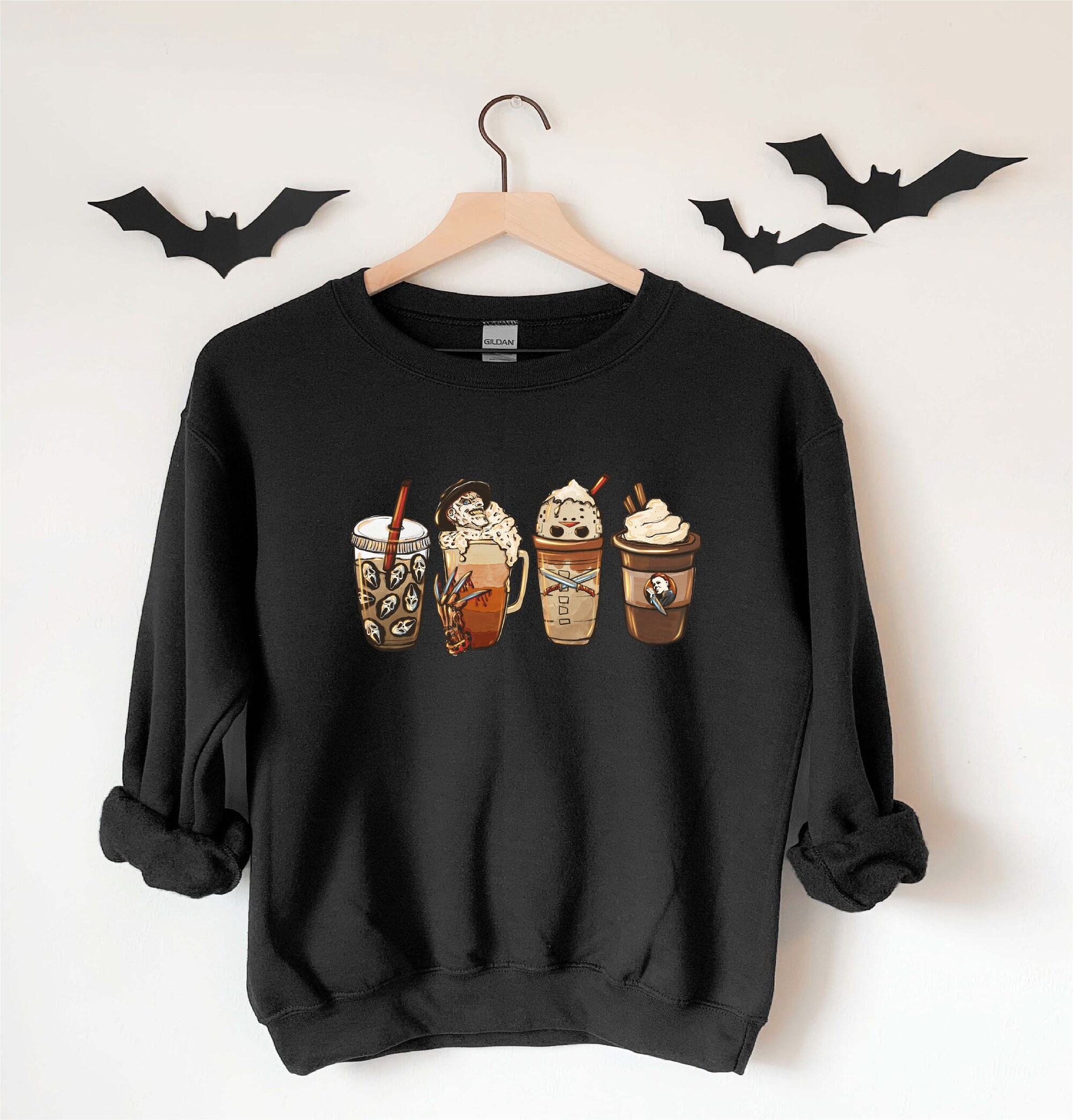 Horror Coffee Latte & Pumpkin Spice Sweatshirt: Halloween & Nightmare Tee image 3