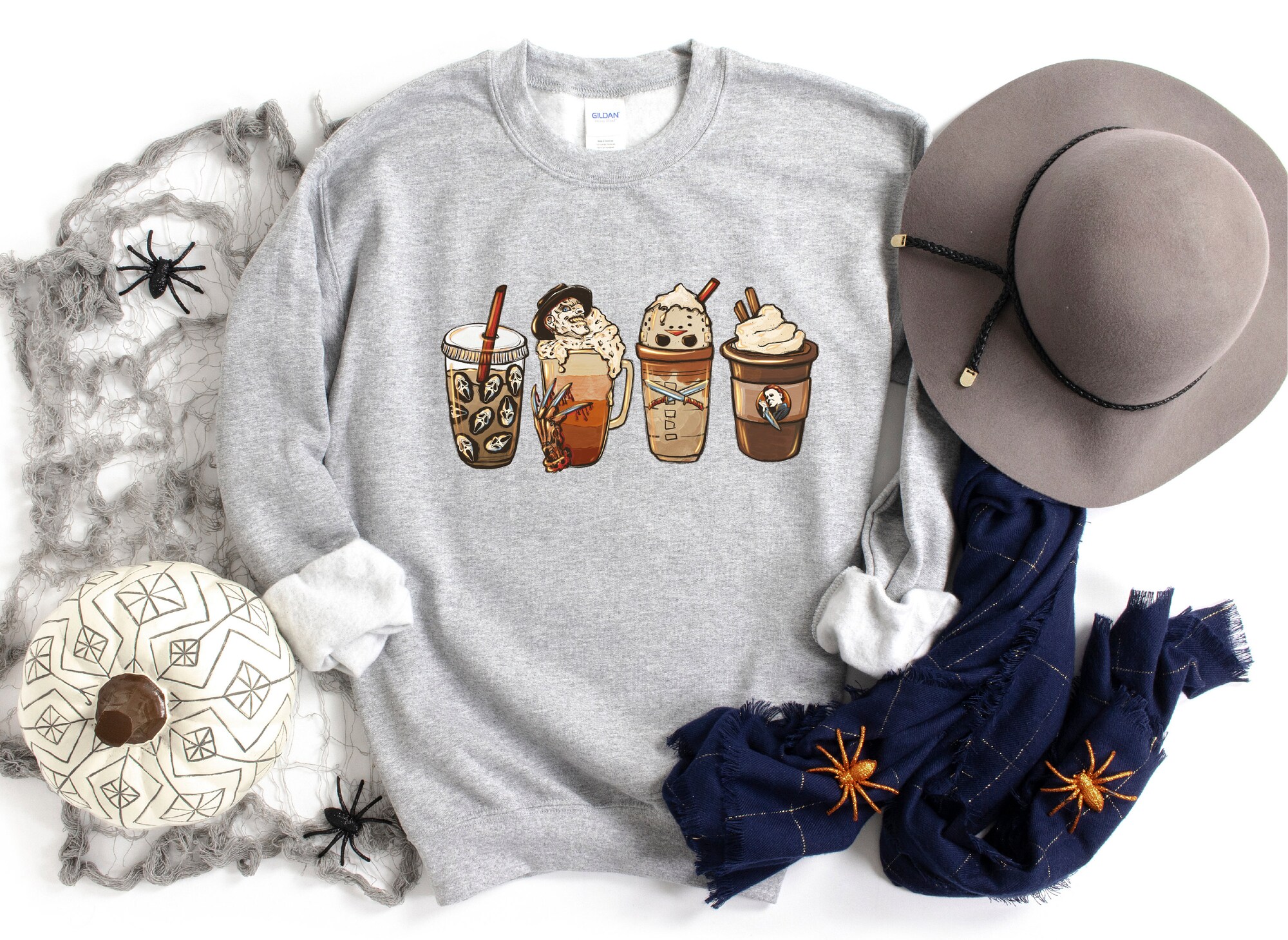 Horror Coffee Latte & Pumpkin Spice Sweatshirt: Halloween & Nightmare Tee image 4