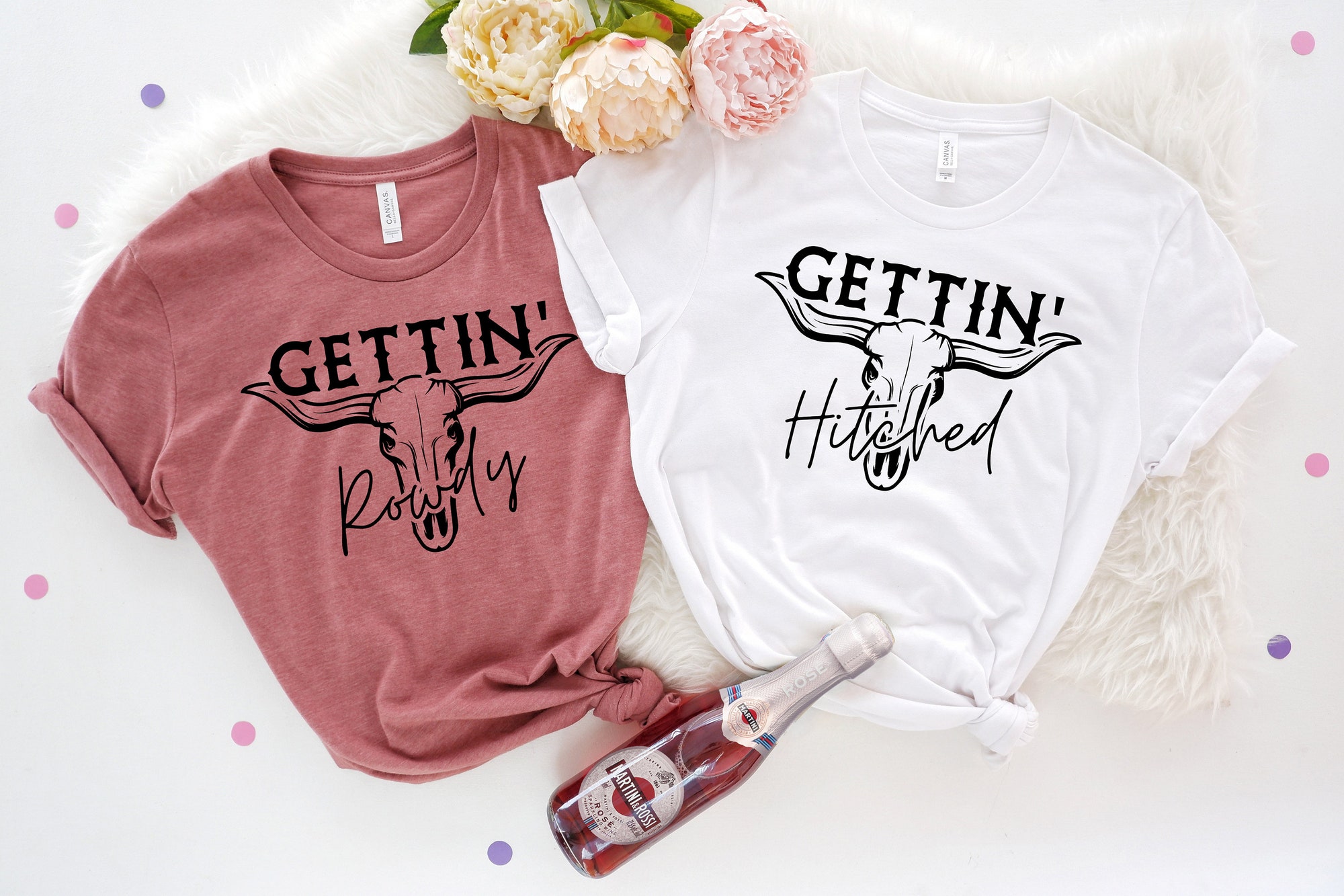 Getting Hitched Rowdy Country Bachelorette Western Wedding Party Shirt Team Bride Shirt image 1