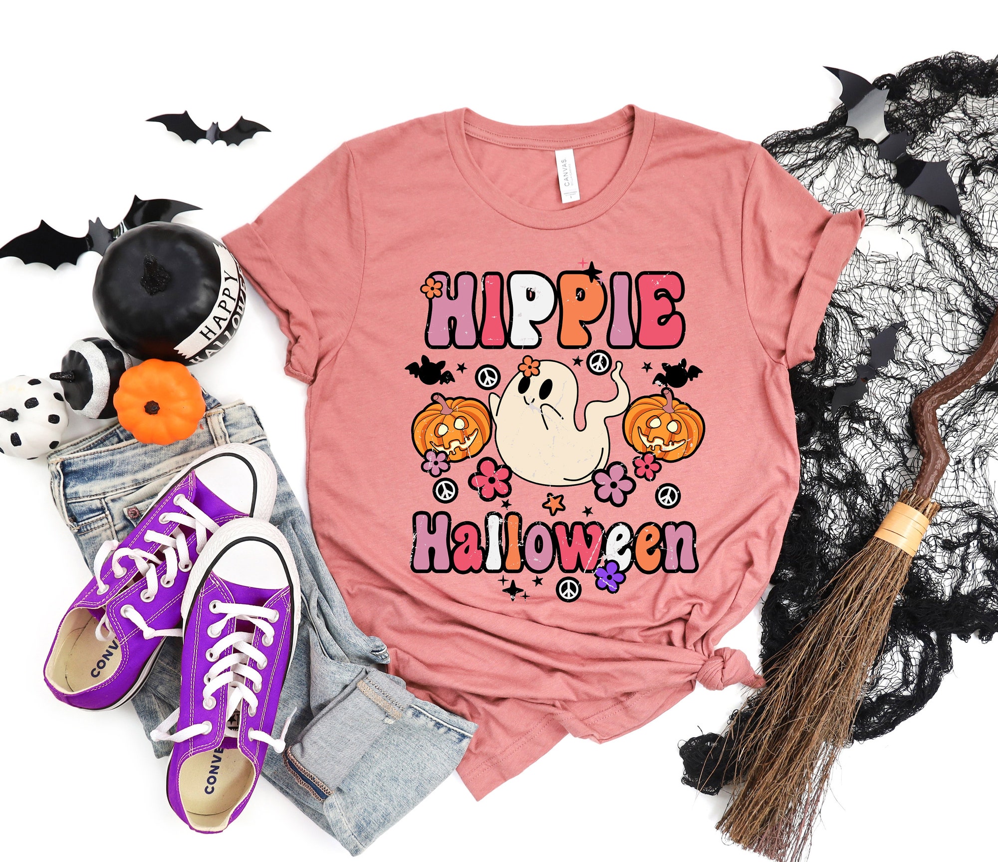 Hippie Halloween Shirt: Retro Funny Cow Halloween Matching Tee image 2