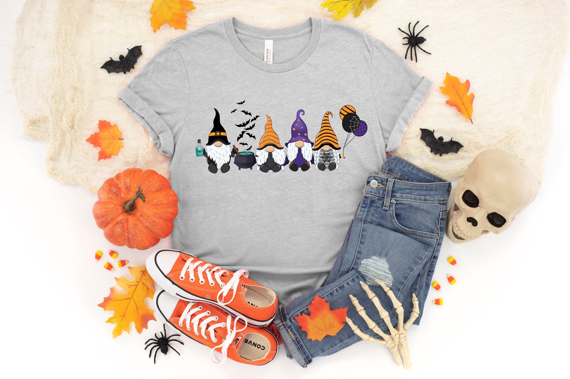 Halloween Gnome Friends Horror Basic Witch Shirt image 1