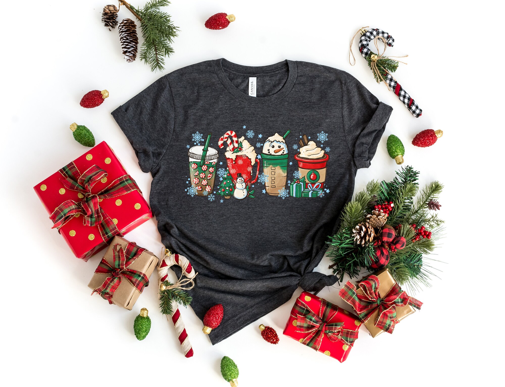 Christmas Coffee Shirt | Peppermint Iced Latte & Cozy Winter Women's Tee image 2