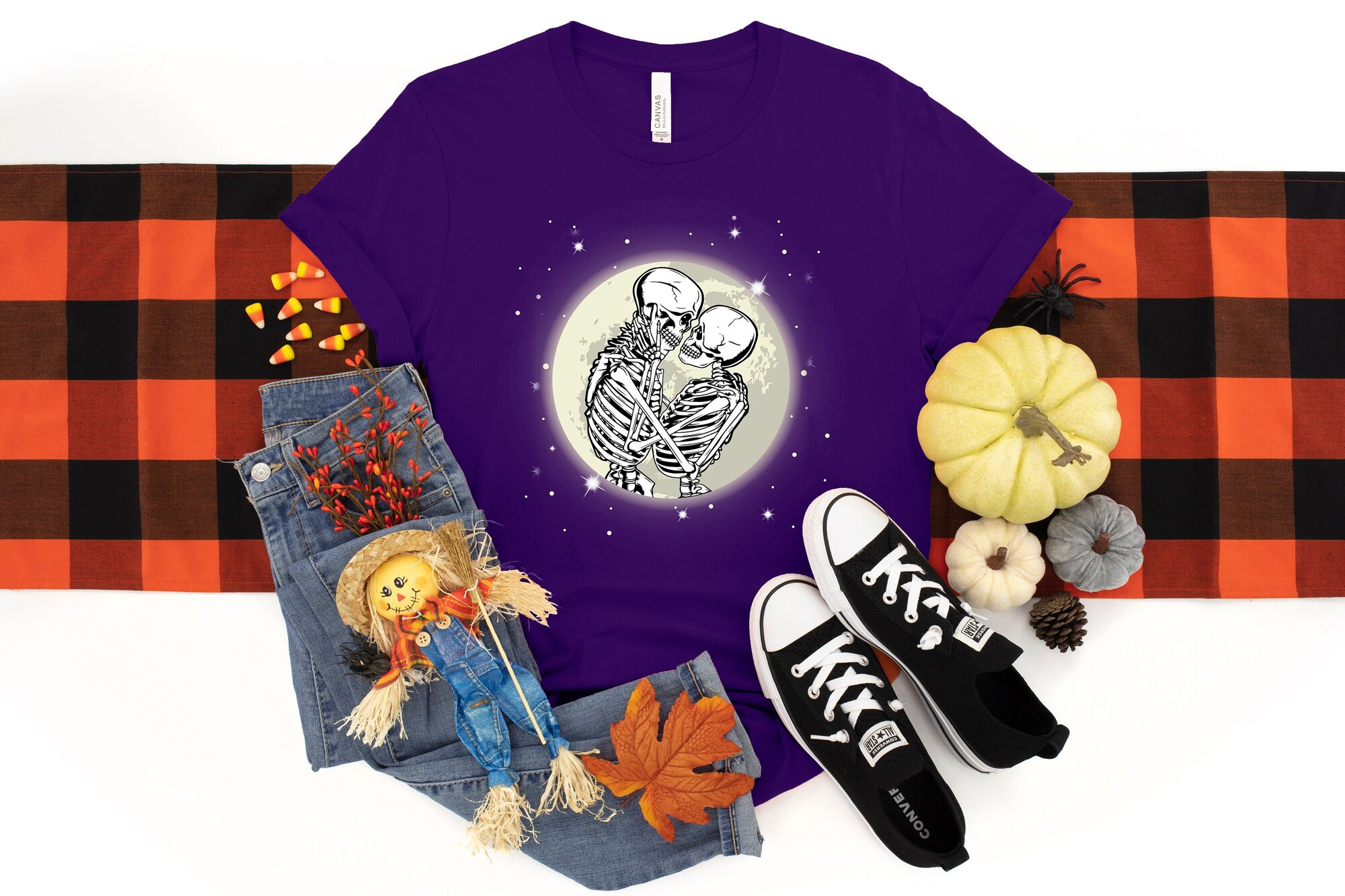 Moon Romance Skeleton Halloween Boo Shirt image 0