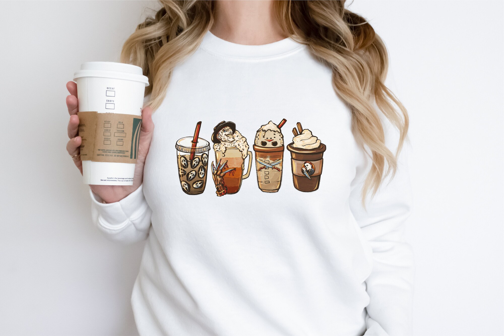 Horror Coffee Latte & Pumpkin Spice Sweatshirt: Halloween & Nightmare Tee image 5