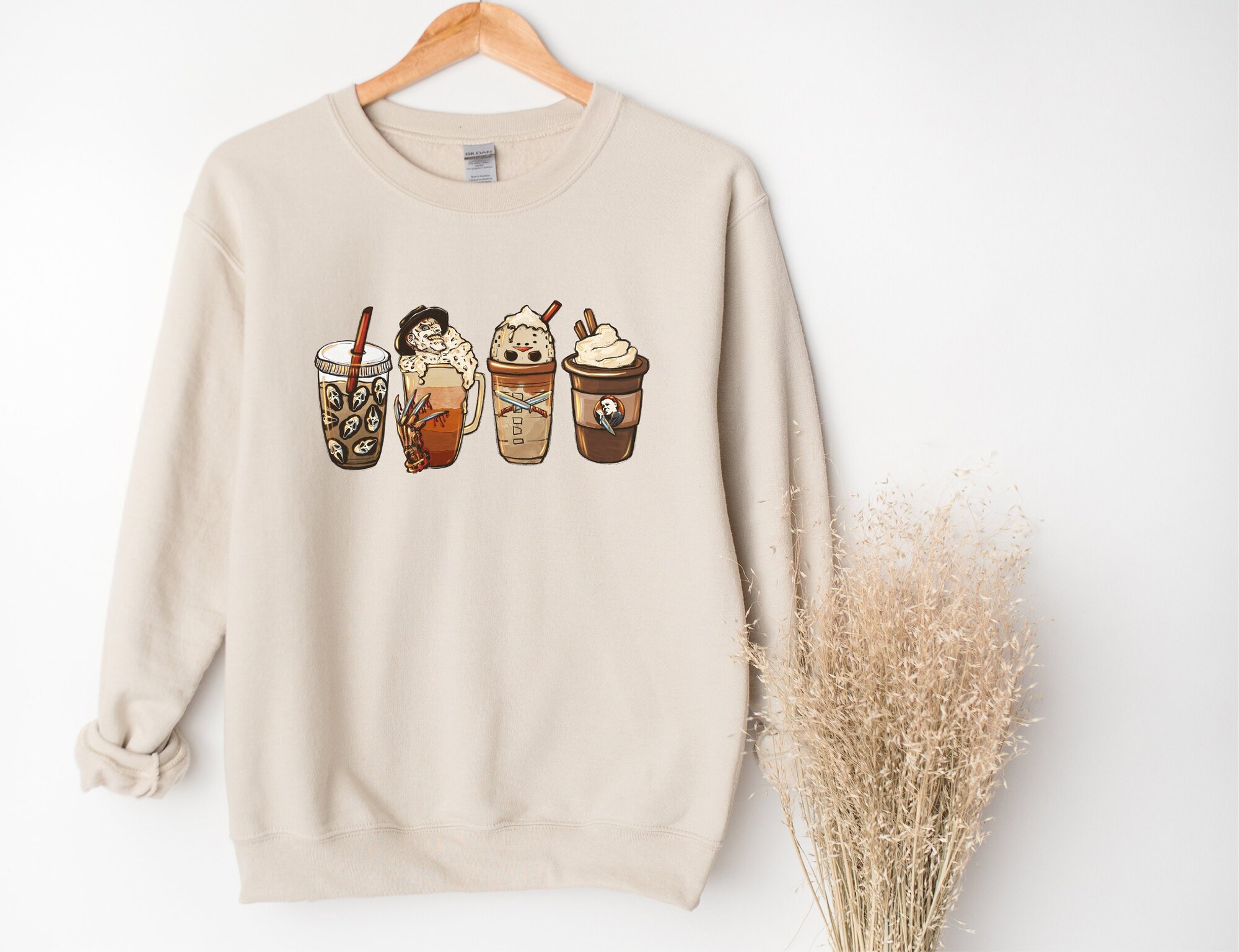 Horror Coffee Latte & Pumpkin Spice Sweatshirt: Halloween & Nightmare Tee image 1