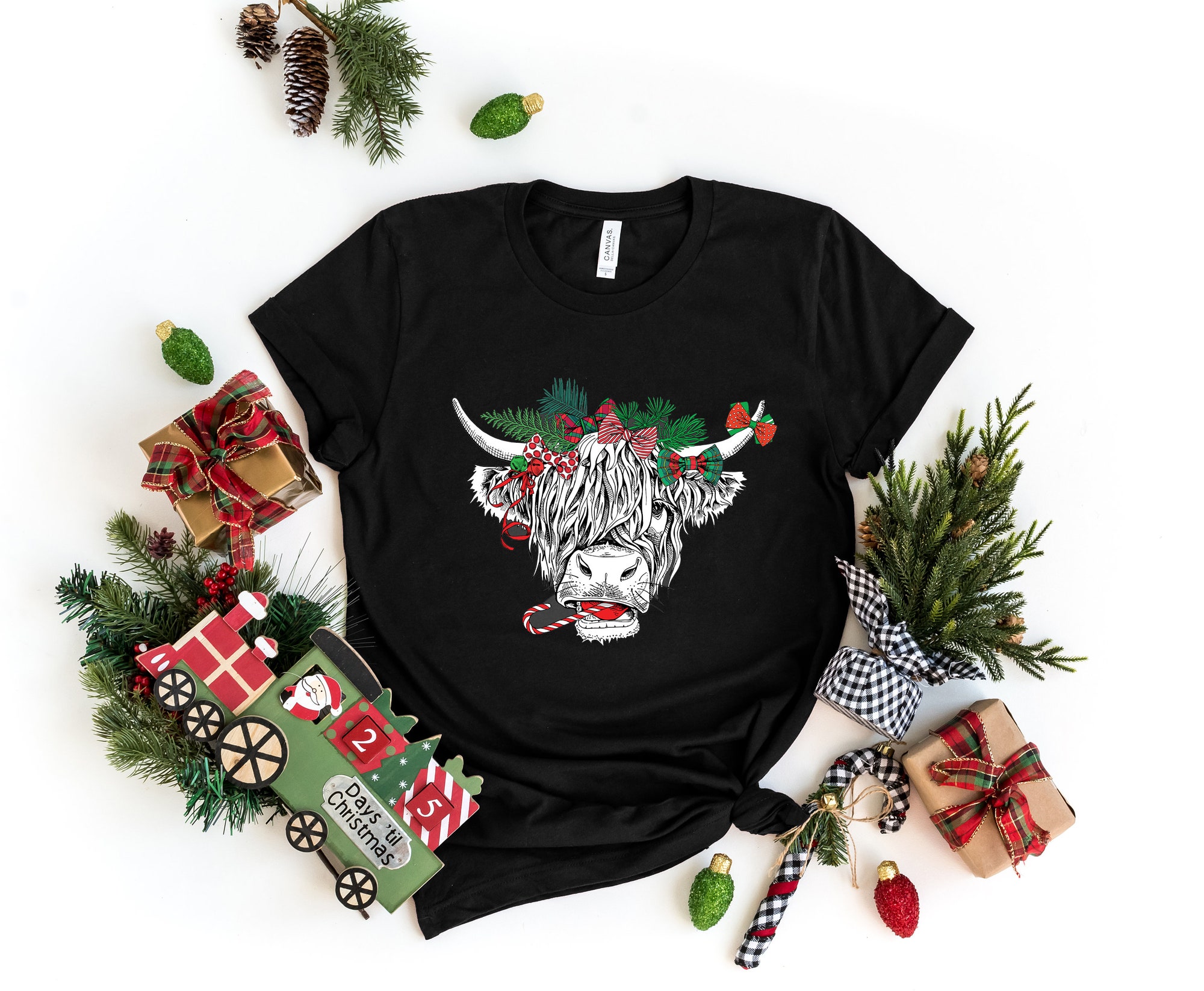 Cow Christmas Sweatshirt: Heifers Tee Highland Farm Animal Lover Shirt image 1