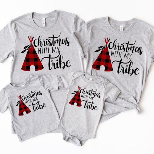 Christmas with My Tribe Shirt | Buffalo Plaid Matching Family Shirts image 0