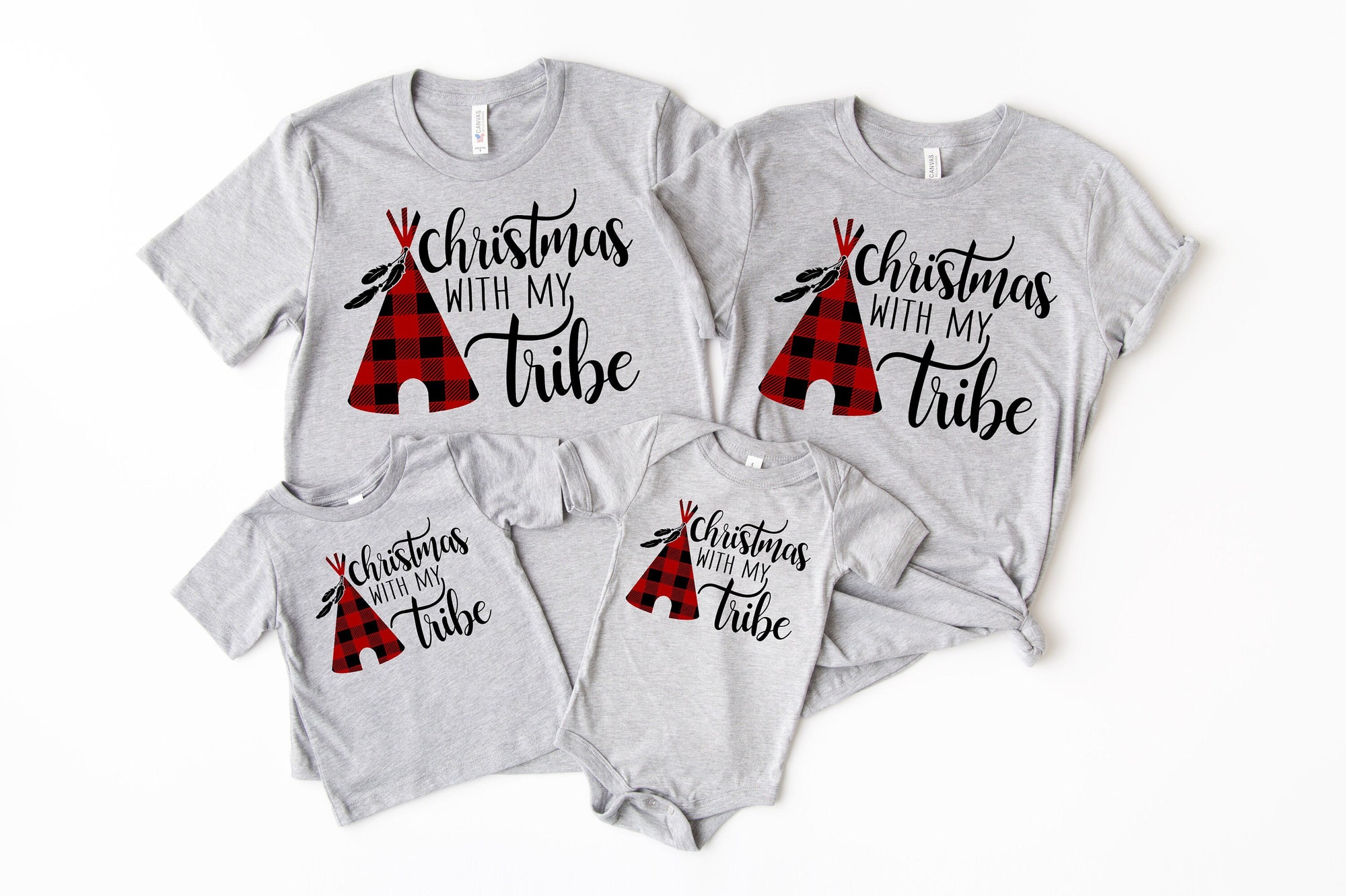 Christmas with My Tribe Shirt | Buffalo Plaid Matching Family Shirts image 0