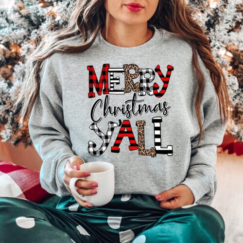 Merry Christmas Y'all Leopard Shirt | Buffalo Plaid Christmas Vacation T-shirt image 0