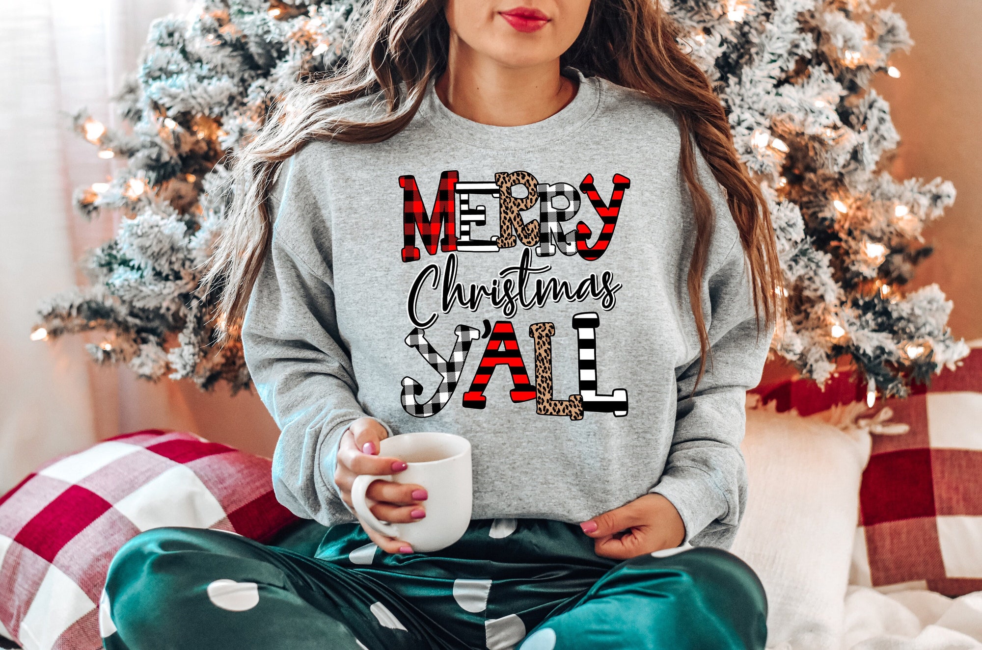 Merry Christmas Y'all Leopard Shirt | Buffalo Plaid Christmas Vacation T-shirt image 0