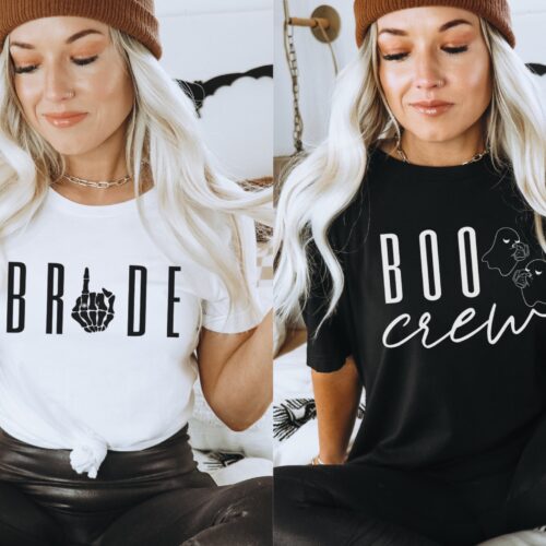 Halloween Bachelorette: Skeleton Bride & Boo Crew Party Tees image 0