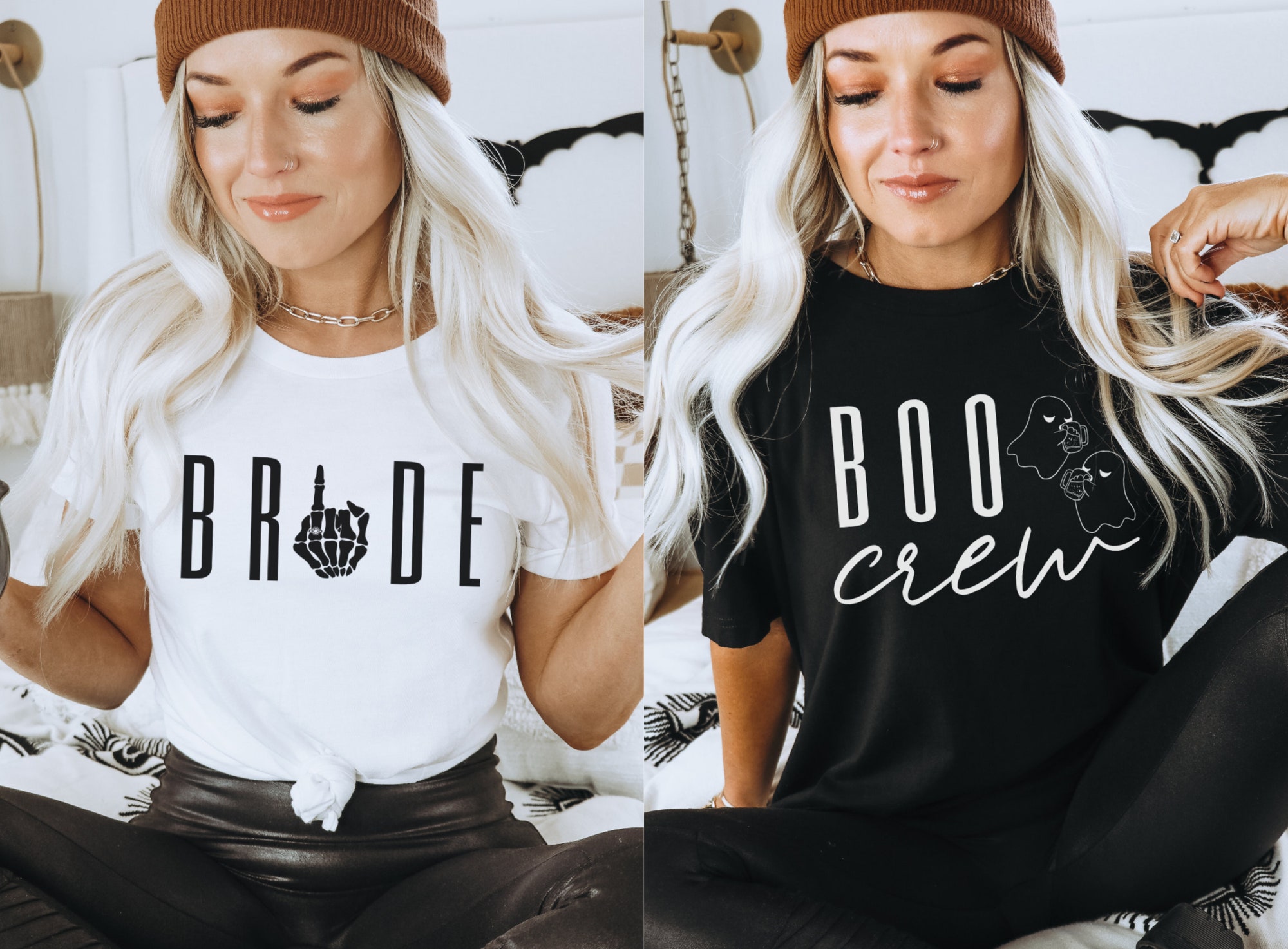 Halloween Bachelorette: Skeleton Bride & Boo Crew Party Tees image 0