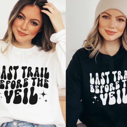 Last Trail Before Veil: Hike Camp Ski & Mountain Bachelorette Sweatshirt image 0