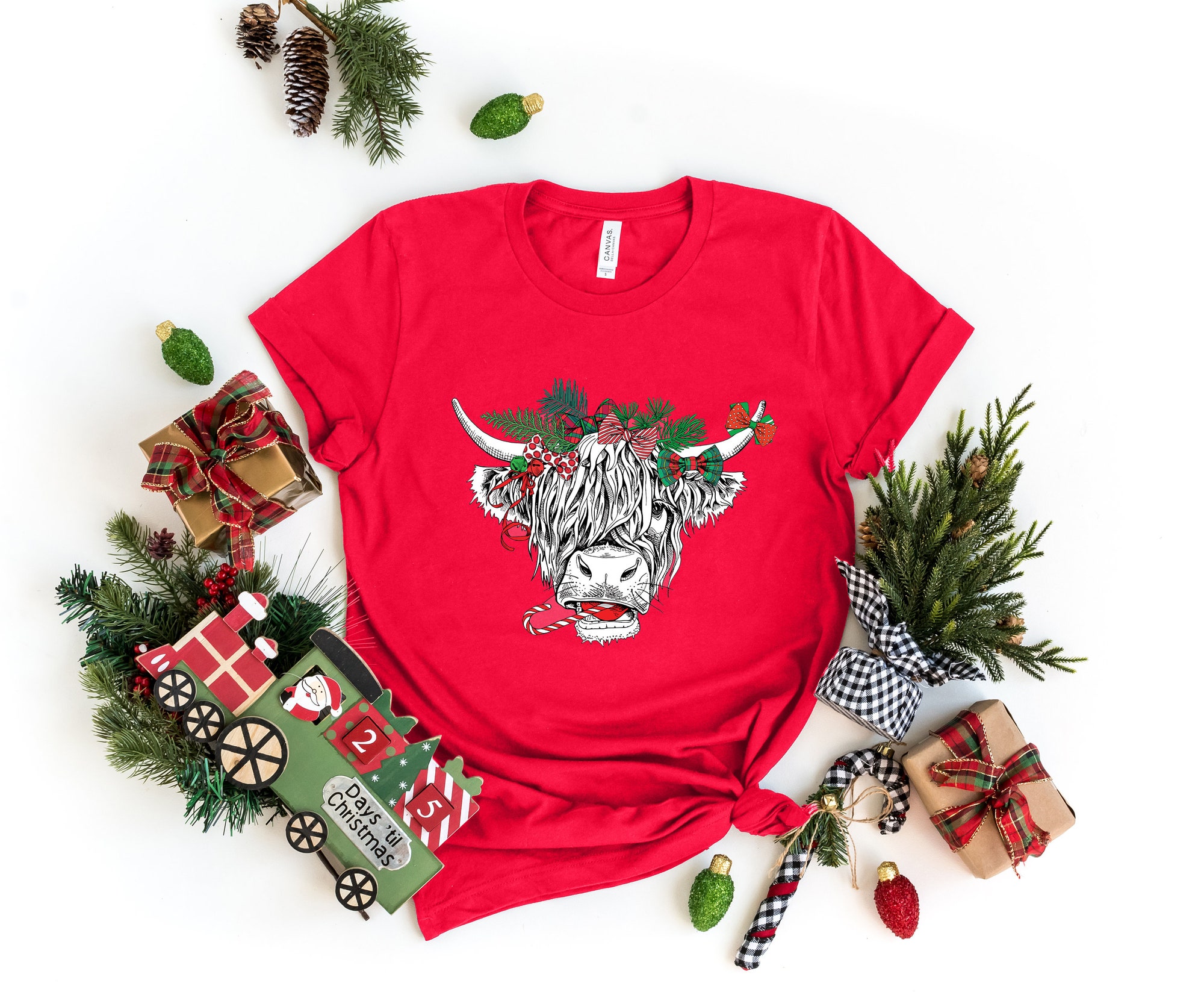 Cow Christmas Sweatshirt: Heifers Tee Highland Farm Animal Lover Shirt image 2