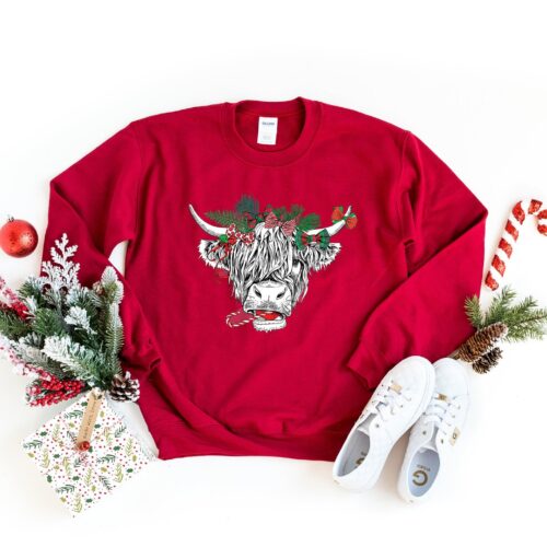 Cow Christmas Sweatshirt: Heifers Tee Highland Farm Animal Lover Shirt image 0