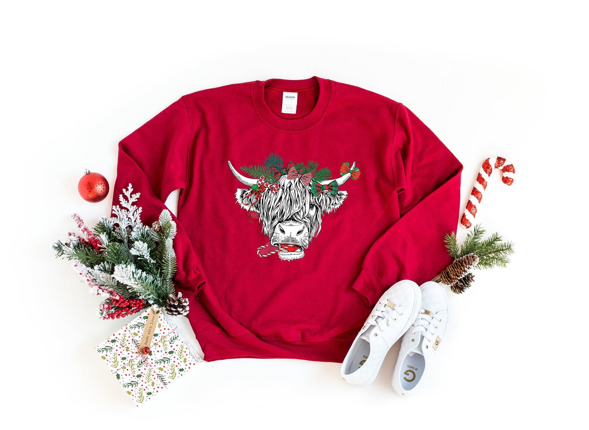 Cow Christmas Sweatshirt: Heifers Tee Highland Farm Animal Lover Shirt image 0