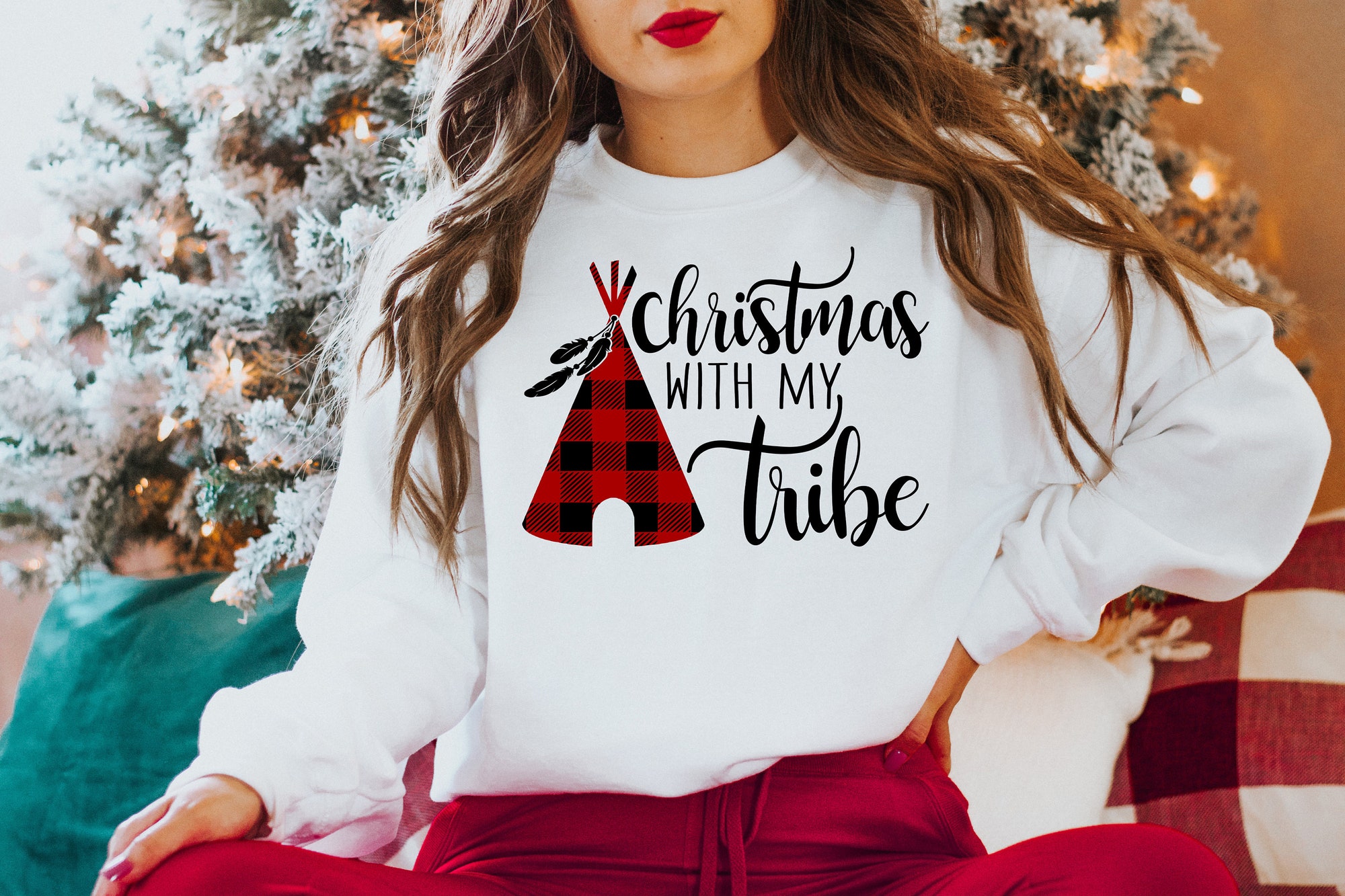 Christmas with My Tribe Shirt | Buffalo Plaid Matching Family Shirts image 1