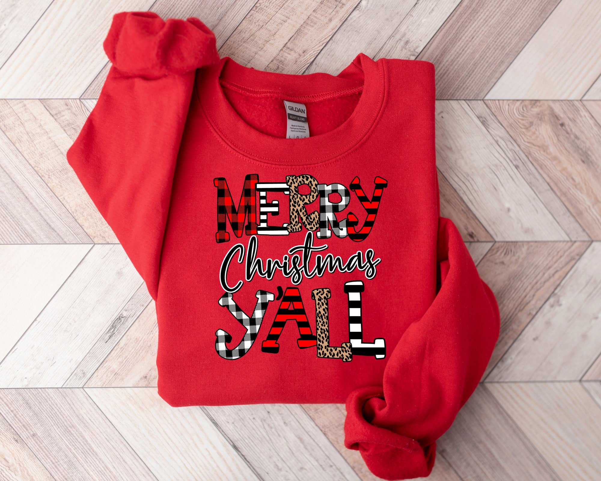 Merry Christmas Y'all Leopard Shirt | Buffalo Plaid Christmas Vacation T-shirt image 1