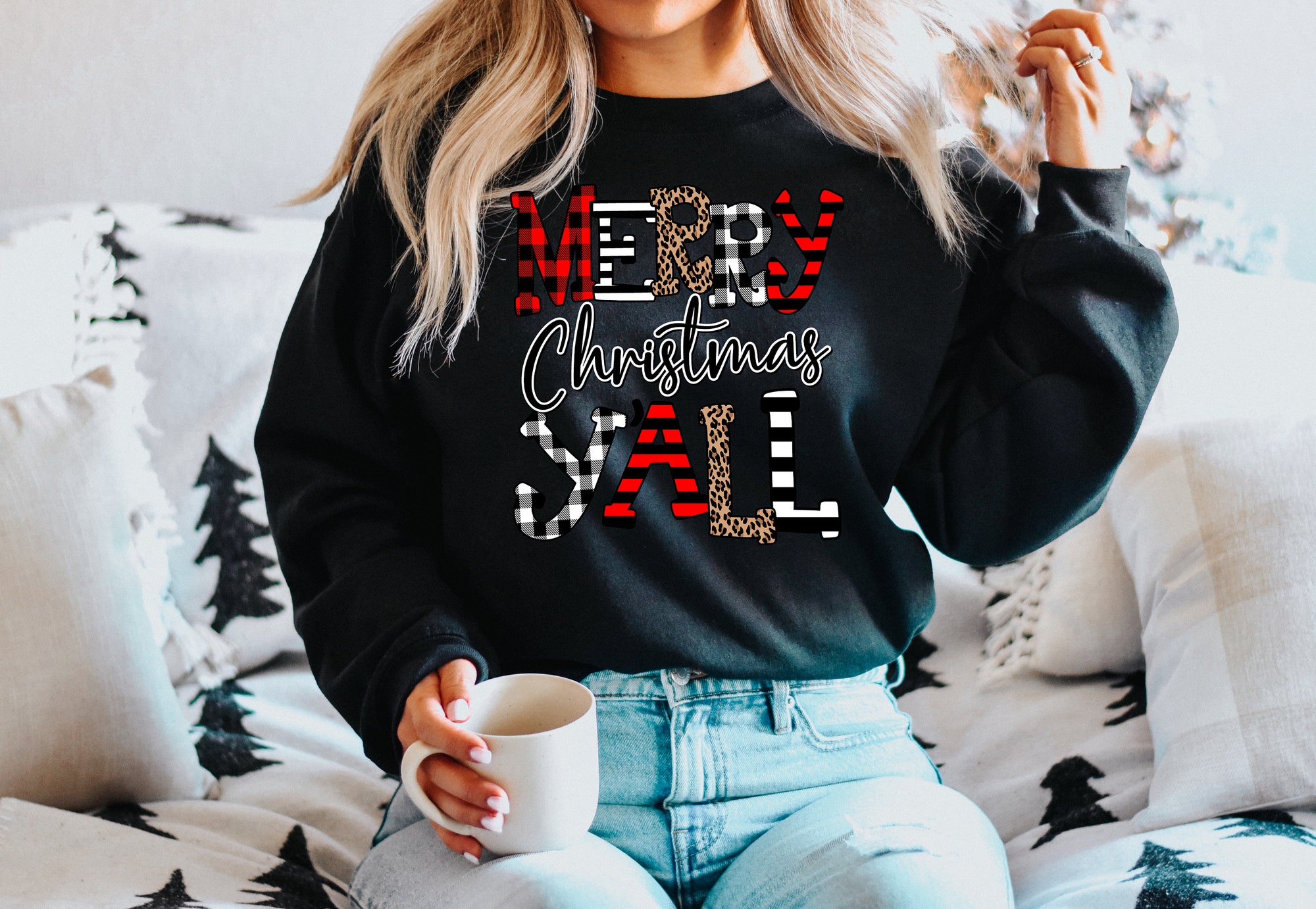 Merry Christmas Y'all Leopard Shirt | Buffalo Plaid Christmas Vacation T-shirt image 2