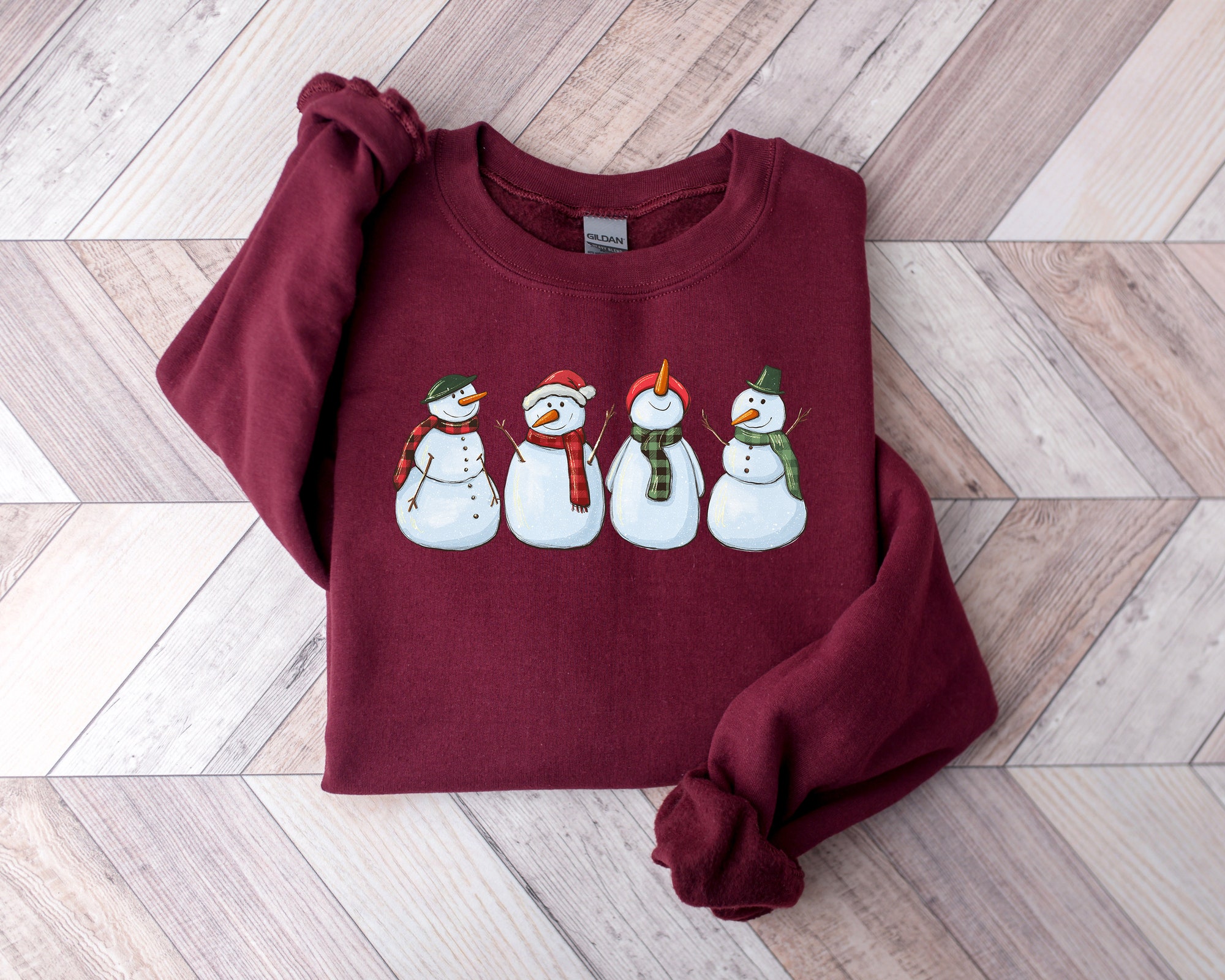 Cute Christmas Sweatshirt | Snowman Family Christmas Tee image 3