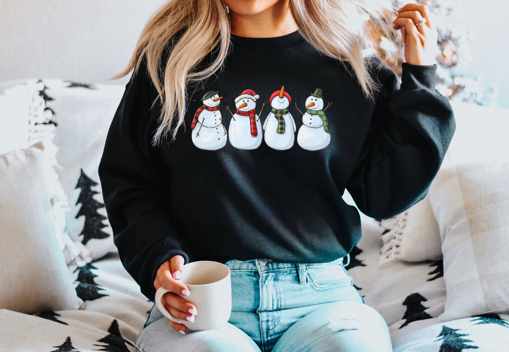 Cute Christmas Sweatshirt | Snowman Family Christmas Tee image 1