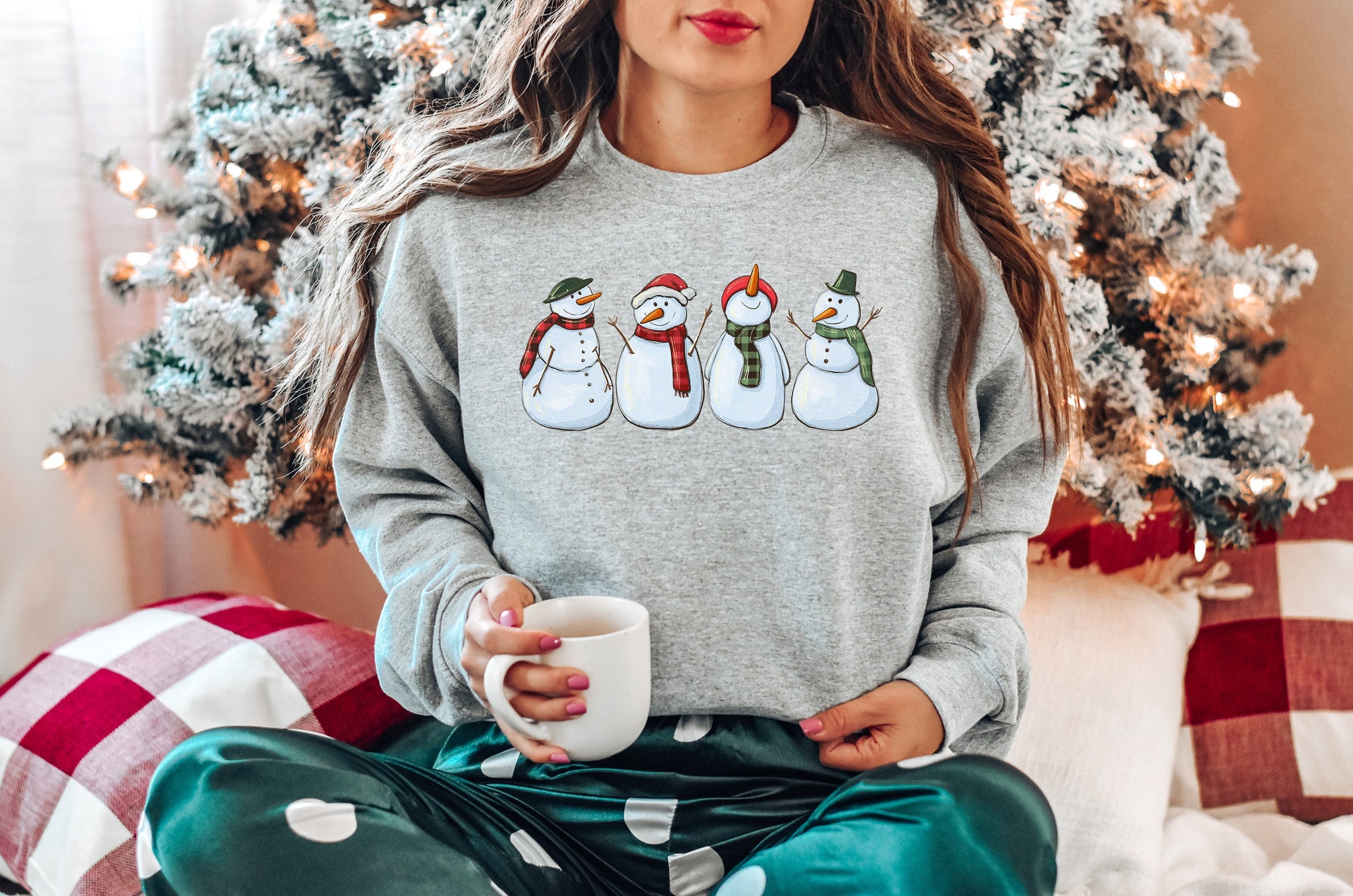 Cute Christmas Sweatshirt | Snowman Family Christmas Tee image 2