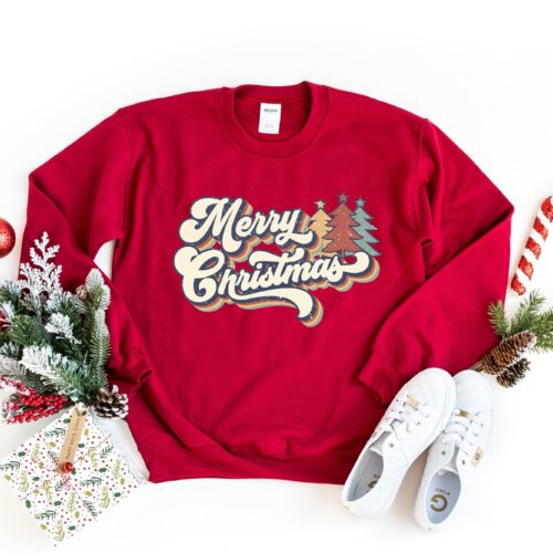 Vintage Merry Christmas Sweatshirt: Family Shirt 70s Style Gift image 0